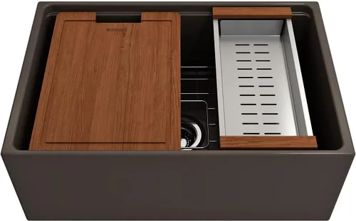 Miniatura 25 de BOCCHI Contempo - Delantal para estación de trabajo, con borde delantero, de arcilla refractaria de 27 pulgadas, fregadero de cocina de un solo