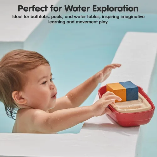 Miniatura 6 de PlanToys® Juguete de baño de barco de carga para niños pequeños Barco flotante con bloques de carga para jugar en el agua Juguete educativo