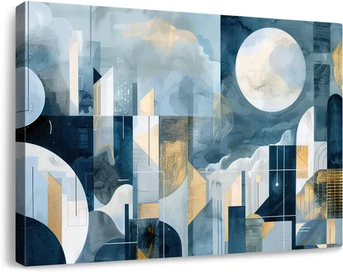 Miniatura 31 de Lienzo abstracto grande para pared, pinturas artísticas modernas de acuarela, fantasía negra y azul, graffiti colorido sobre fondo blanco