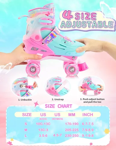 Miniatura 2 de 2PM SPORTS Patines de ruedas para niñas, niños y niños pequeños de 4 a 6, 5 a 8, 6 a 12, 8 a 12 años con ruedas iluminadas, patines ajustables