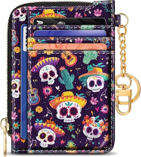 Miniatura 34 de GIANCOMICS Cartera delgada con tarjetero para mujer, funda pequeña con bloqueo Rfid, llavero de bolsillo delgado con cremallera curvada, tarjetero