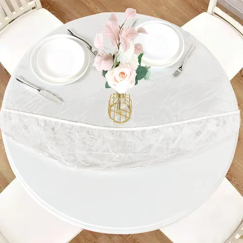 Miniatura 20 de LUSHVIDA - Mantel para mesa redonda impermeable y con borde elástico, de vinilo, ajustable a la mesa, mantel de plástico con borde elástico