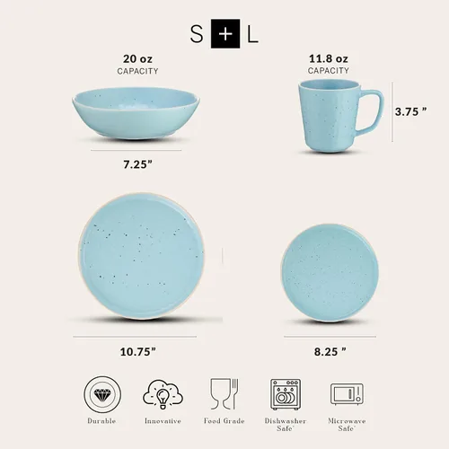 Miniatura 2 de Stone Lain Elena Stoneware - Juego de vajilla redonda de 16 piezas, color azul, 16 piezas, servicio para 4