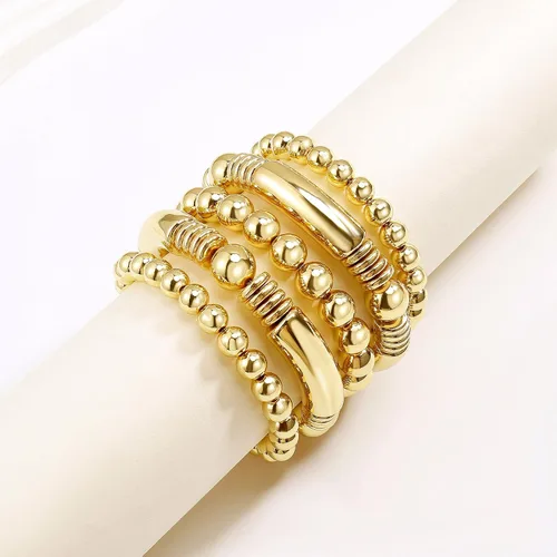 Miniatura 3 de Brazalete de oro para mujer, grueso, curvado, apilable, chapado en abalorios, pulseras elásticas