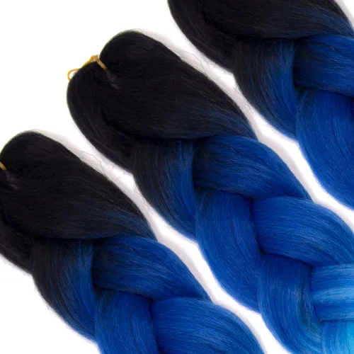 Miniatura 3 de Ombre Kanekalon - Extensiones de cabello trenzado de 24 pulgadas, 3.53 onzas/pieza, extensiones de cabello sintético (negro-azul-azul claro), 3