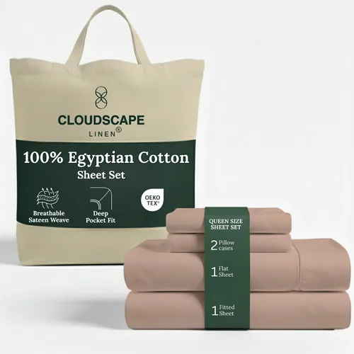 Miniatura 68 de Cloud Scape Linen - Juego de sábanas de algodón egipcio de doble capa, tamaño individual, tejido de satén de fibra larga, juego de 3 piezas, ropa