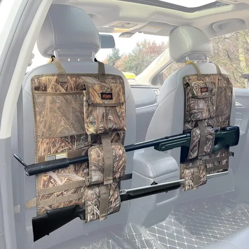 Miniatura 9 de MYDAYS Paquete de 2 Portaarmas para Respaldo de Asiento, Organizador de Asiento Delantero de Camuflaje con Bolsillo para Balas, Soporte Vehicular