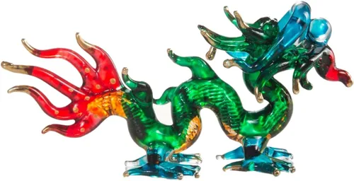 Miniatura 21 de Figura de cristal de dragón asiático chino azul verde oscuro de 2 pulgadas, estatua soplada a mano, decoración de mesa, única coleccionable