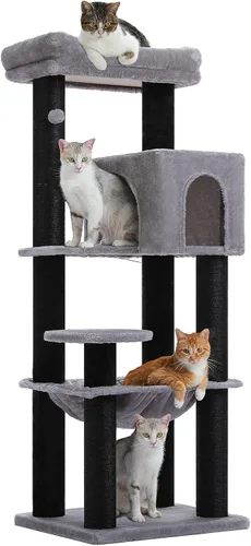 Miniatura 15 de MUTTROS Árbol para gatos de interior, torre para gatos de varios niveles de 44.5 pulgadas con hamaca grande de marco de metal, condominio para gatos