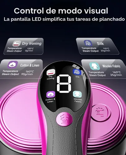 Miniatura 3 de Vaporizador y plancha 2 en 1 para ropa, vaporizador portátil de mano para ropa con pantalla LED, panel de cerámica grande, plancha de vapor