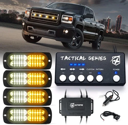 Miniatura 9 de Xprite - Kit de luces estroboscópicas LED ámbar de 24 piezas con panel de control, montaje en superficie, luz de advertencia de emergencia