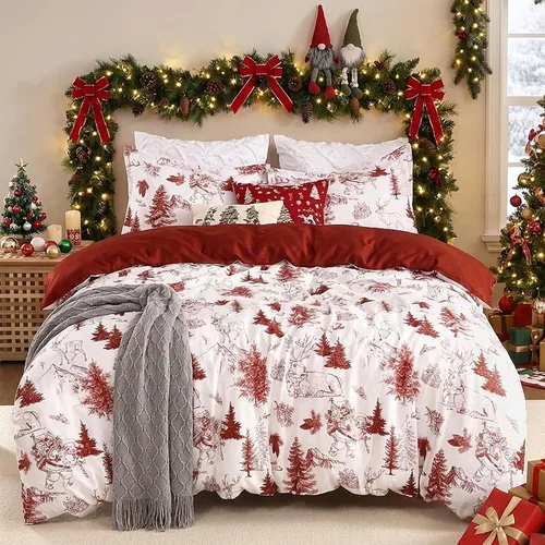 Miniatura 14 de CAROMIO Juego de funda de edredón de Navidad, de microfibra suave, reversible, ropa de cama decorativa festividades + 1 funda de almohada
