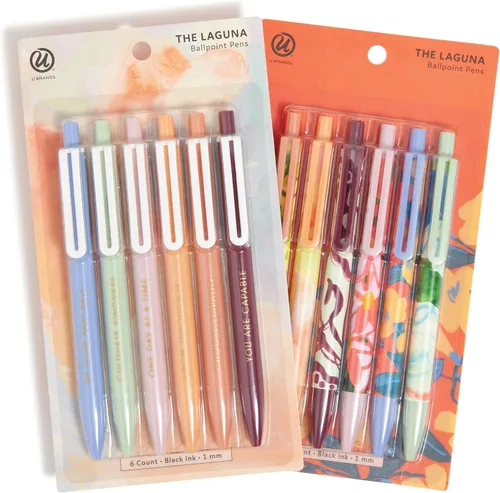 U Brands Laguna - Bolígrafos de punta redonda (juego de 12, toque de artista, punta gruesa (1.0mm), tinta negra)