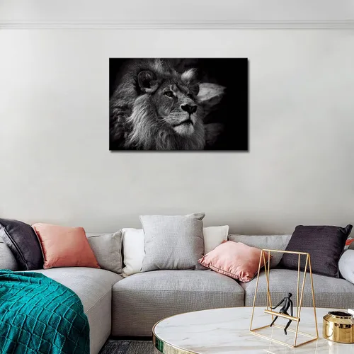 Miniatura 3 de Pintura artística de pared de retrato de cabeza de león gris en blanco y negro sobre lienzo animal la imagen para decoración moderna del hogar