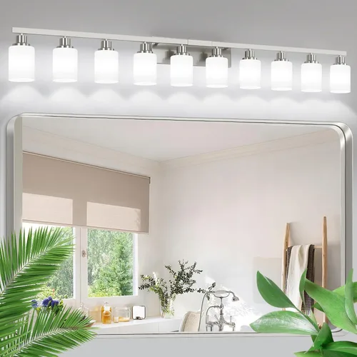 Miniatura 26 de Juego de 2 apliques de pared para baño, 1 luz negra, apliques de pared modernos para interiores con pantallas de vidrio blanco, lámpara de pared