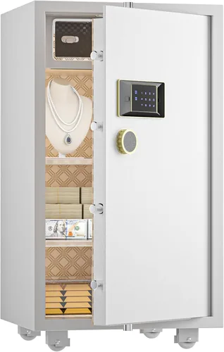 Miniatura 9 de TIGERKING Caja fuerte de seguridad resistente de 2.05 pies cúbicos para el hogar, bloqueo digital para pantalla táctil, antirrobo, estantes Blanco