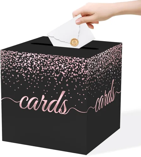 Miniatura 9 de WNINK Caja de tarjetas negra, caja de recepción de tarjetas de regalo para graduaciones, fiestas de cumpleaños, recepciones de boda, despedidas