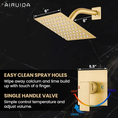 Miniatura 3 de Airuida Juego de grifo de ducha para baño, sistema de ducha de lluvia SUS304 de acero inoxidable con roscas macho, válvula rugosa, kit de molduras