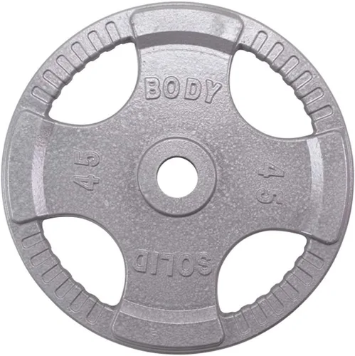Miniatura 9 de Body-Solid Juego de discos olímpicos de hierro fundido con diseño de agarre cuádruple, pesas libres, placas de mancuernas, agujero estándar de 2
