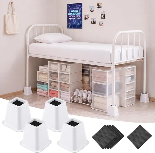 Miniatura 10 de Novabright Paquete de 4 elevadores de cama para dormitorio universitario de 6 pulgadas, extensores de cama de plástico extra resistentes, apilables