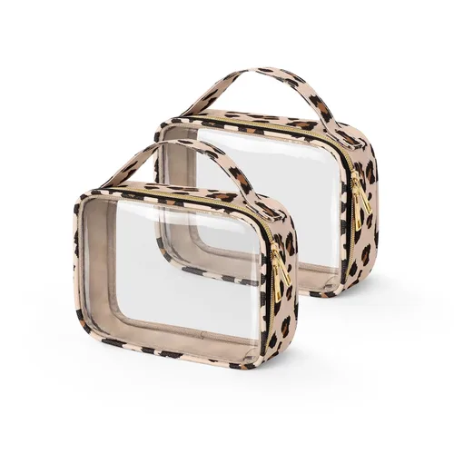 Miniatura 34 de Bolsa de aseo transparente Wedama, paquete de 2 bolsas de maquillaje transparentes con asas, bolsas cosméticas de PVC para mujeres y hombres, bolsas