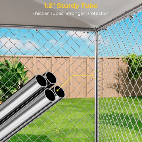 Miniatura 4 de Lyromix 10 x 15 pies Jaula grande para perros al aire libre con techo, Jaula para perros al aire libre con cubierta impermeable, Jaula de eslabones