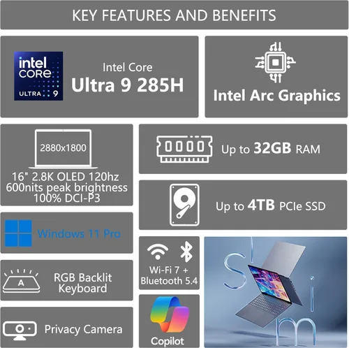 Miniatura 3 de ASUS Vivobook S16 Copilot+ AI PC Laptop 16 pulgadas 2.8k OLED 120Hz Intel Core Ultra 9 285H 32GB RAM 1TB SSD Retroiluminación RGB