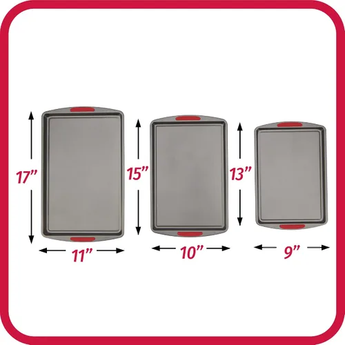 Miniatura 7 de GoodCook MegaGrip - Juego de 3 bandejas de acero antiadherente multiusos con asas de agarre de silicona, color gris