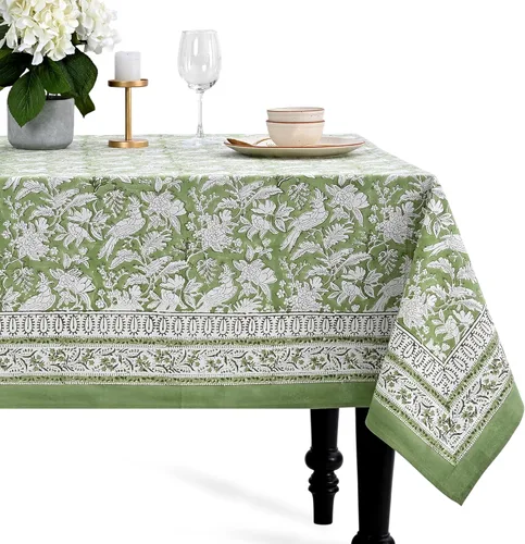 Miniatura 32 de CPC - Mantel cuadrado 100% algodón, 60 x 60 pulgadas, estampado de bloques indios, mantel para bodas, primavera/verano, barbacoa, verde ágata
