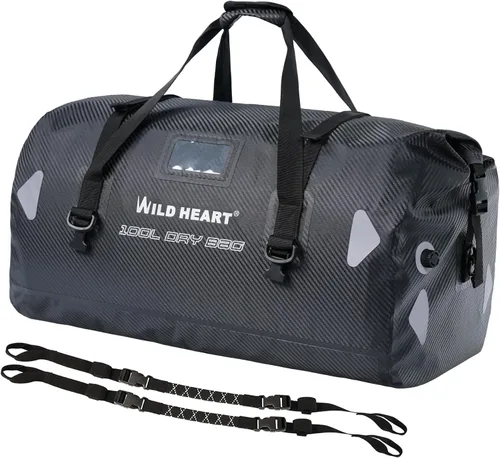 Miniatura 7 de WILD HEART Bolsa de lona impermeable para motocicleta, PVC500D, doble parte inferior, con correas de cuerda y bolsillo interior, 40L, 66L, 100L, 66L