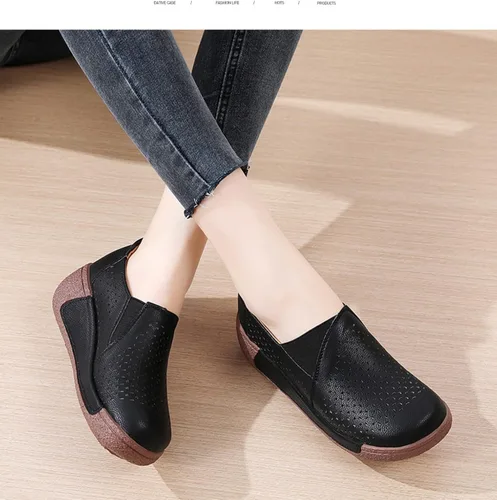 Miniatura 5 de Mocasines de plataforma con punta redonda para mujer, cómodos mocasines de piel auténtica con corte casual