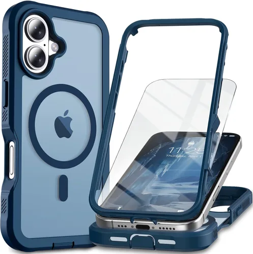 Miniatura 26 de Funda magnética para iPhone 13 Pro Max, protector de pantalla, compatible con MagSafe, protección contra caídas de grado militar, protección