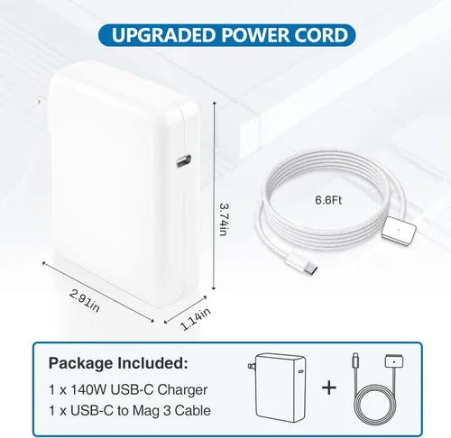 Miniatura 8 de Cargador de 140 W para MacBook Pro - Compatible con Pro (16 pulgadas 2021-2023) y (14 pulgadas 2023), Air (13-15 pulgadas 2021-2024), incluye un