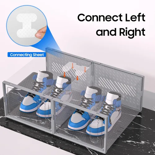 Miniatura 6 de eWonLife Caja Organizadora de Zapatos Grande con Puerta Magnética, Juego de 12 Contenedores Apilables de Plástico Transparente para Zapatos, Conecta