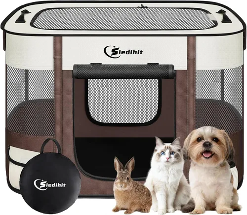 Miniatura 22 de Corralito para perros, gatos y mascotas, corralito portátil para perros en interiores y exteriores, viajes, camping, carpa jaula plegable para Gris