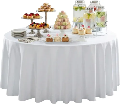 Miniatura 6 de Restaurantware Table Tek - Manteles redondos de 120 pulgadas para boda, 10 manteles redondos de poliéster blanco lavables sin arrugas