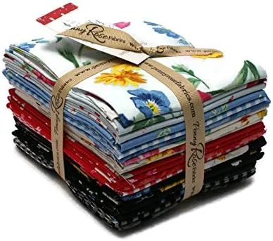 Paquete de barrio gordo por la tarde Picnic Penny Rose Flowers Floral Nature Botanical Gingham Check Quilter's 21 Fat Quarters (FQ-7630-19) M204.08
