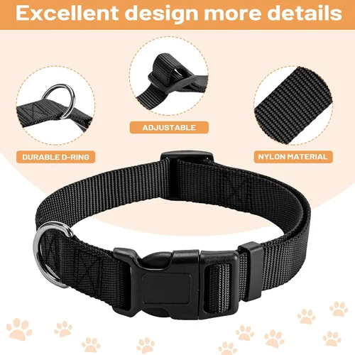 Miniatura 3 de Collar ajustable de nailon negro para perro, collar martingala para perros con hebilla de liberación rápida, collar clásico para mascotas