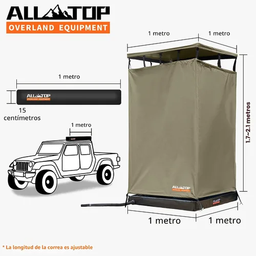 Miniatura 6 de ALL-TOP Toldo Cuarto de Ducha con Tapete de Piso Plegable, 3.3 pies x 3.3 pies, Refugio Privado Baño con Techo, Luz LED, Tubo de Drenaje, Baño