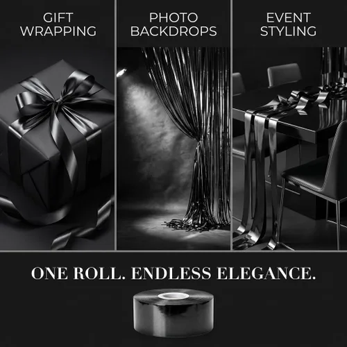 Miniatura 6 de Anderson's Rollo de serpentina metálica brillante negra, cinta de PVC de 4 x 500 pies para envoltura de regalos, decoración de bodas, detalles