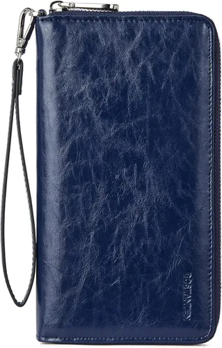 Miniatura 12 de BOSTANTEN - Cartera de cuero para mujer, bloqueo de identificación por radio frecuencia (RFID), cierre de cremallera alrededor, tarjetero, cartera