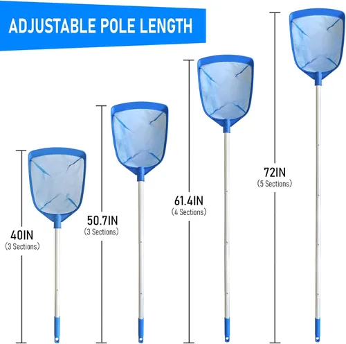 Miniatura 4 de Poolvio Red de desnatador de hojas para piscina, con 5 secciones telescópica de aluminio y malla fina de nailon, herramienta de limpieza de piscina