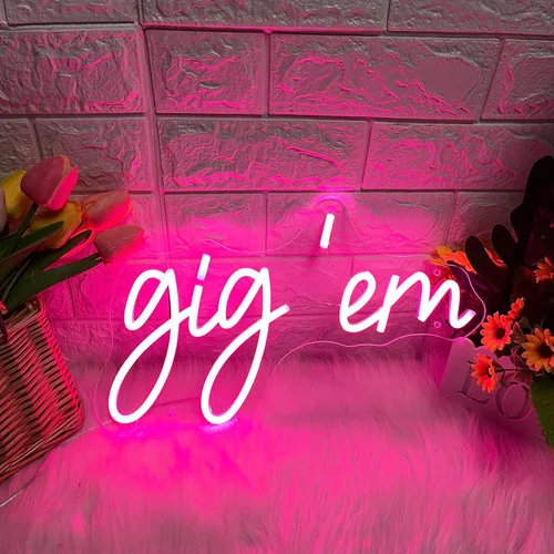 Gig'em Aggies - Letrero de neón LED rosa para decoración de pared, funciona con USB, para concierto, dormitorio de niñas, decoración de habitación