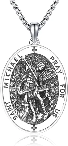 Miniatura 275 de Collar de plata de ley 925 con medalla de San Patrón, colgante de protección católica, amuleto, joyería religiosa para hombres y mujeres