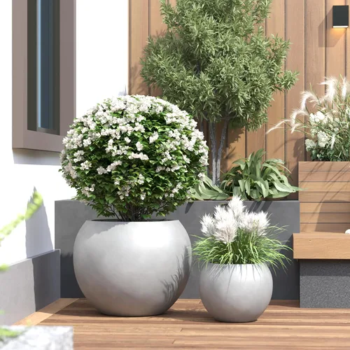 Miniatura 23 de DTY Fiberstone - Maceta tipo globo para interiores y exteriores, maceta esférica ligera para olivo, Monstera y palma, piedra de fibra de vidrio