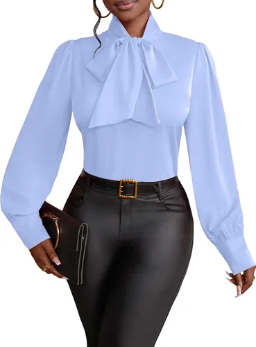 Miniatura 38 de Vrtige Camisa de mujer elegante con cuello de lazo, manga larga, blusa para la oficina