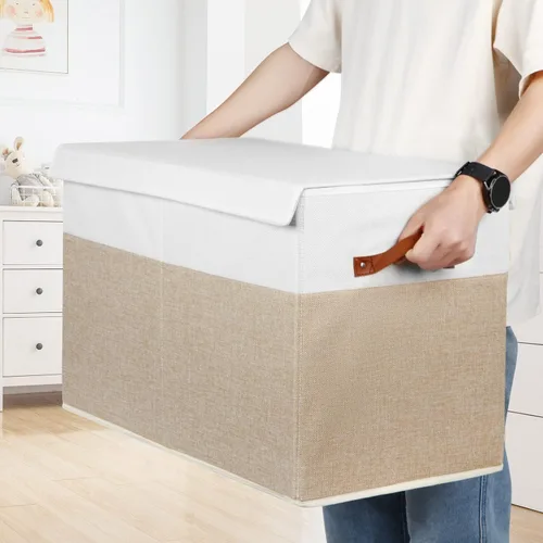 Miniatura 6 de Gowee Caja Grande de Almacenamiento de Juguetes con Tapa, Cofre Organizador Resistente para Guardar Juguetes con Divisores para Niños, Niñas, Beige