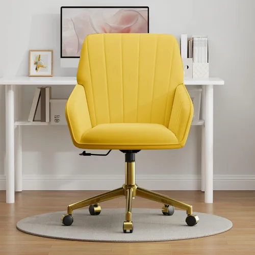 Miniatura 9 de YISHENG Silla de escritorio de oficina de terciopelo con base dorada, con ruedas, moderna altura ajustable de 360 grados, giratorias, tapizadas