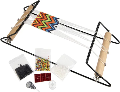 Kit de telar de cuentas de metal extra ancho de The Beadsmith, incluye telar extra ancho (36.8 cm x 15.2 cm x 21.6 cm), hilo, agujas y 36 gramos de