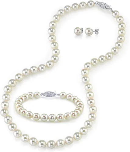 Miniatura 6 de The Pearl Source Juego de collar de perlas cultivadas Akoya de oro de 14 quilates de 6.5 a 0.276in de longitud de princesa para mujer, Perla, Perla